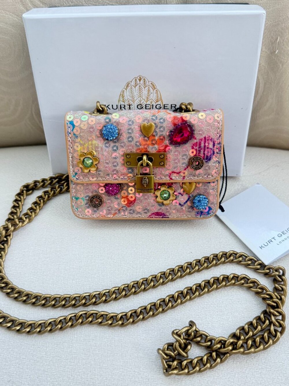 Kurt Geiger London micro Brixton Crystal sequin Chain Leather Crossbody Bag M